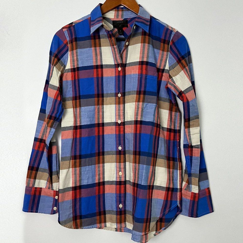 J. Crew Women's Red/Blue Pacey Plaid Classic-fit Boy button up Shirt Sz 0